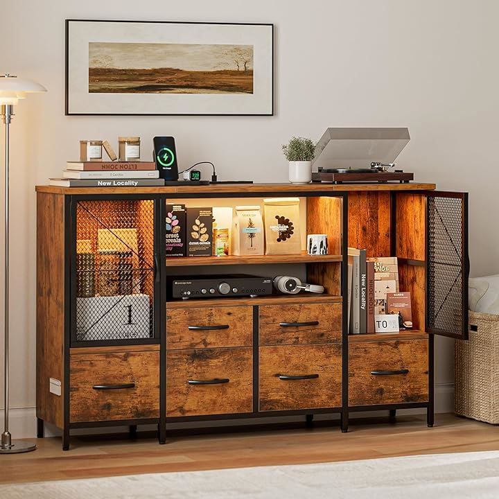 IKIFLY チェスト収納 タンス 棚付き リビングキャビネット 扉 箪笥