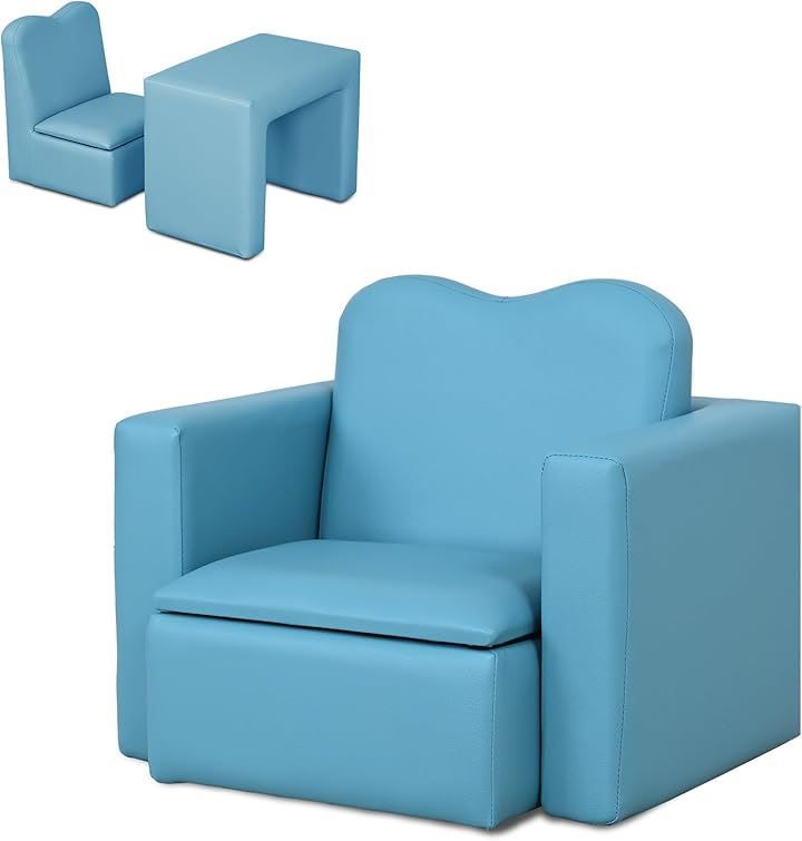 IKIFLY キッズ ソファ 子供用ソファーテーブル セット選べる 肘掛けがテーブルになるソファ 組立不要 一人掛け 子ども用 チェア キッズルーム 子供部屋 リビング ブルー 1人掛け