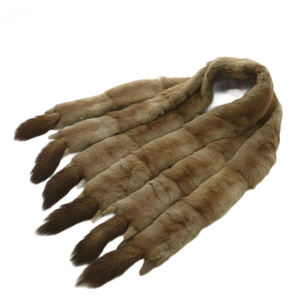 ノーブランド ティペット マフラー 襟巻き 毛皮 リスファー タッセル 茶色 ブラウン XZ GY11