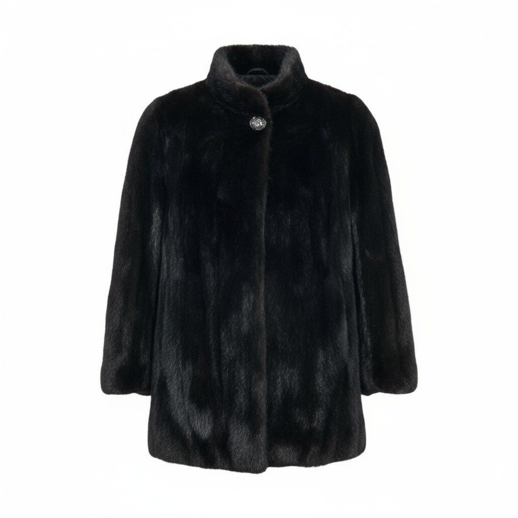 42k14 THE INTERNATIONAL COLLECTION インターナショナル ファーコート 毛皮コート ミンクファー セミロングコート ダークミンク Fサイズ ブラック レディースu02t