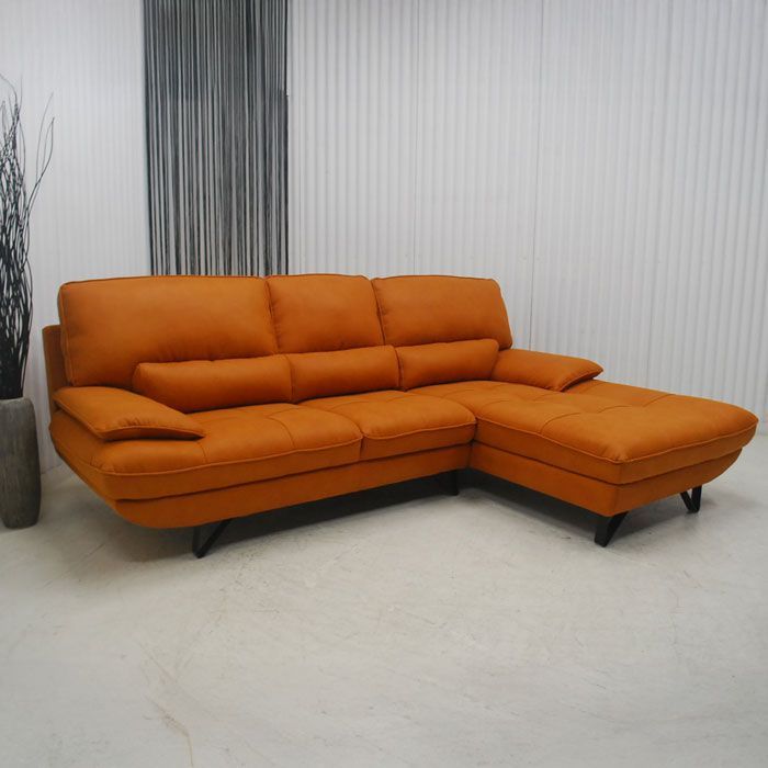 アウトレット 現品限り 一部 大 北欧調モダン L型カウチソファーセット オレンジ リビング家具 250407 ムラーノスモール左カウチ