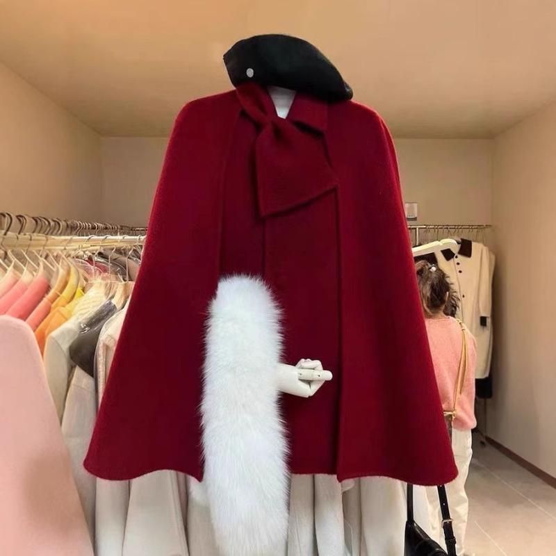 コート レディース 秋冬 ウール ミドル丈 Aライン ゆったり ラウンドネック 長袖 無地 かわいい 公主風 ファッション アウター 米白 黒 赤