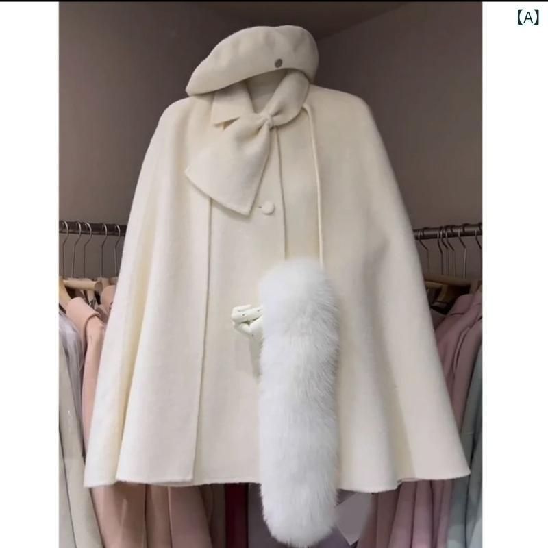 コート レディース 秋冬 ウール ミドル丈 Aライン ゆったり ラウンドネック 長袖 無地 かわいい 公主風 ファッション アウター 米白 黒 赤