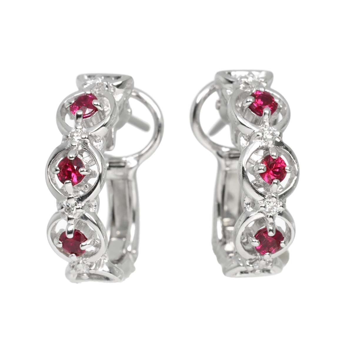 ルビー ダイヤ 0.04 ct K 18 WG イヤリング ホワイトゴールド 750 Ruby Earrings Clip-on