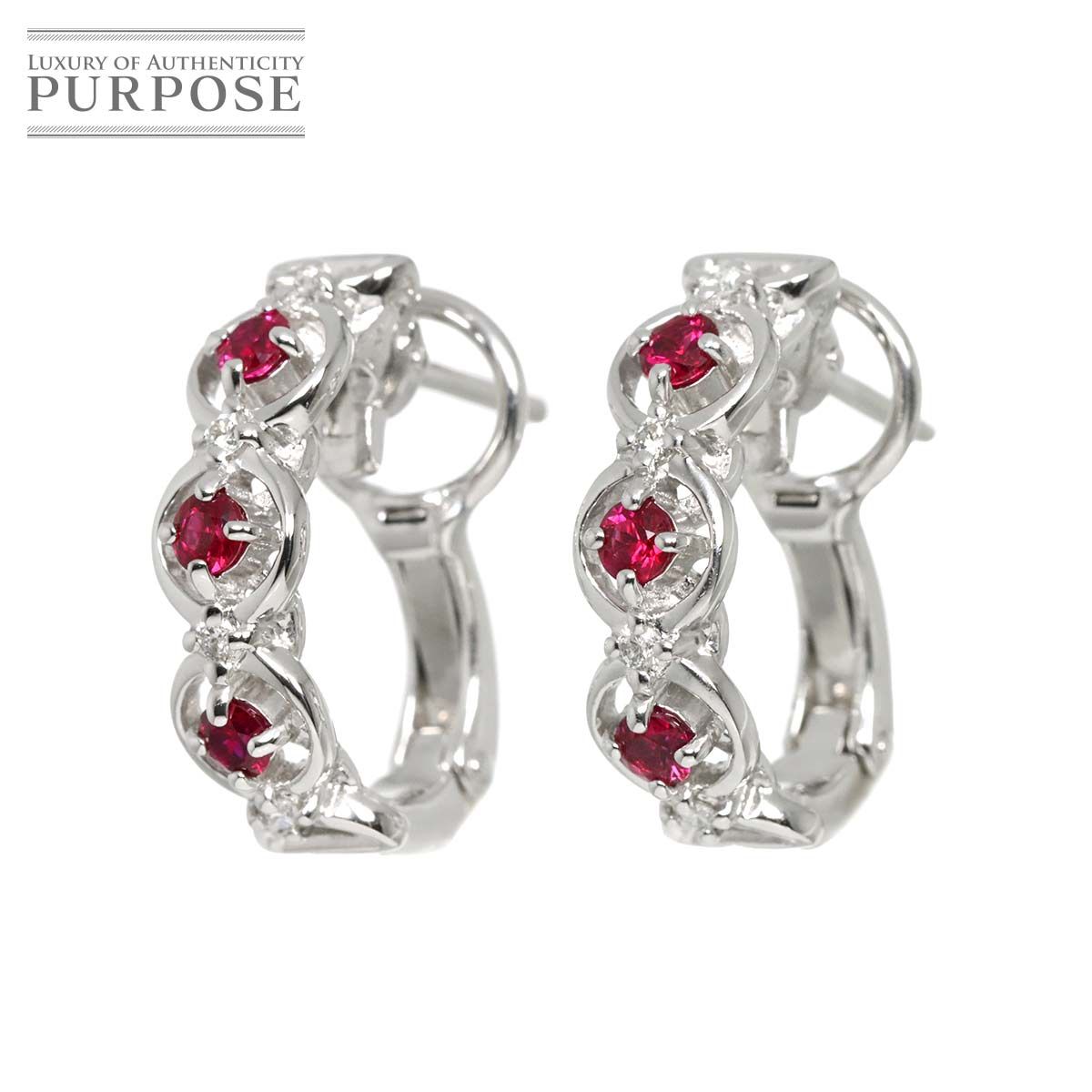 ルビー ダイヤ 0.04ct 0.04ct K18 WG イヤリング ホワイトゴールド 750 Ruby Earrings Clip-on 90299964