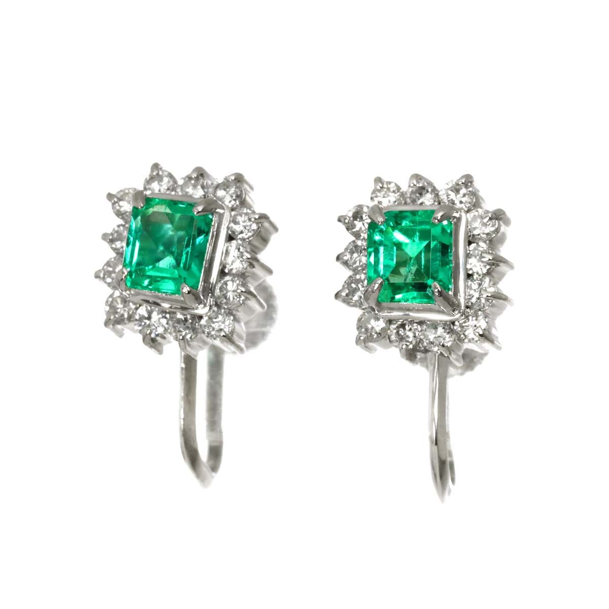 エメラルド 0.28 ct 0.25 ダイヤ 0.19 ct×2 Pt イヤリング プラチナ Emerald Earrings Clip-on