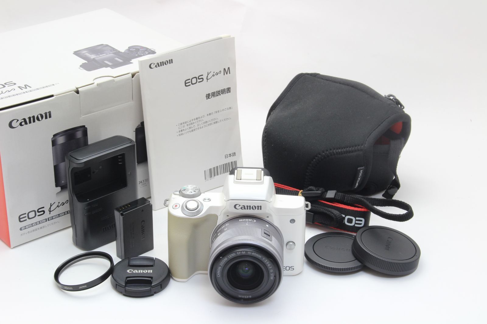 AB Canon キヤノン EOS Kiss M ホワイト EF 15 45 mm レンズキット 初期不良 無料 10 27
