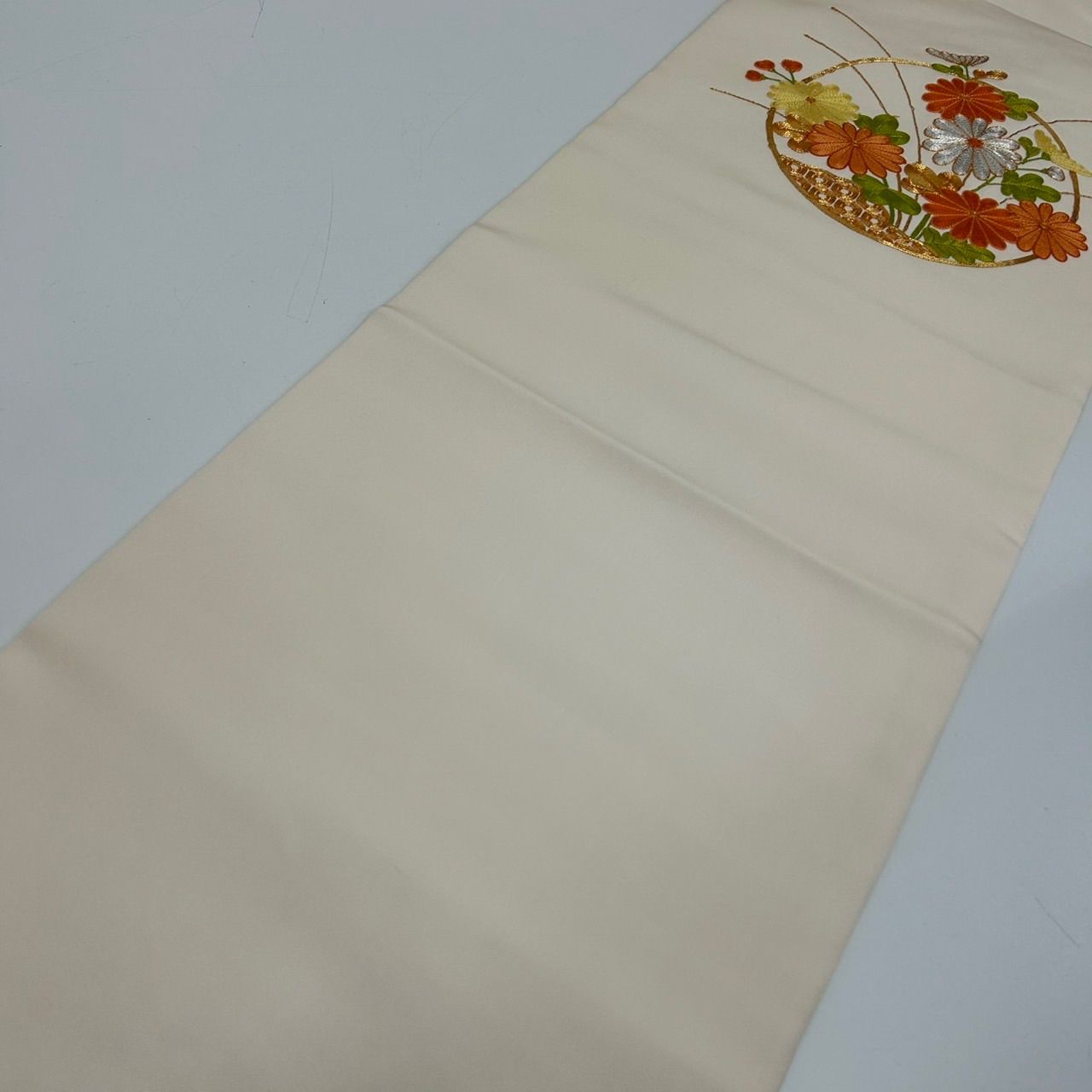 名古屋帯 塩瀬 刺繍 金駒刺繍 花柄 九寸 正絹 着物 MA-1134 - メルカリ