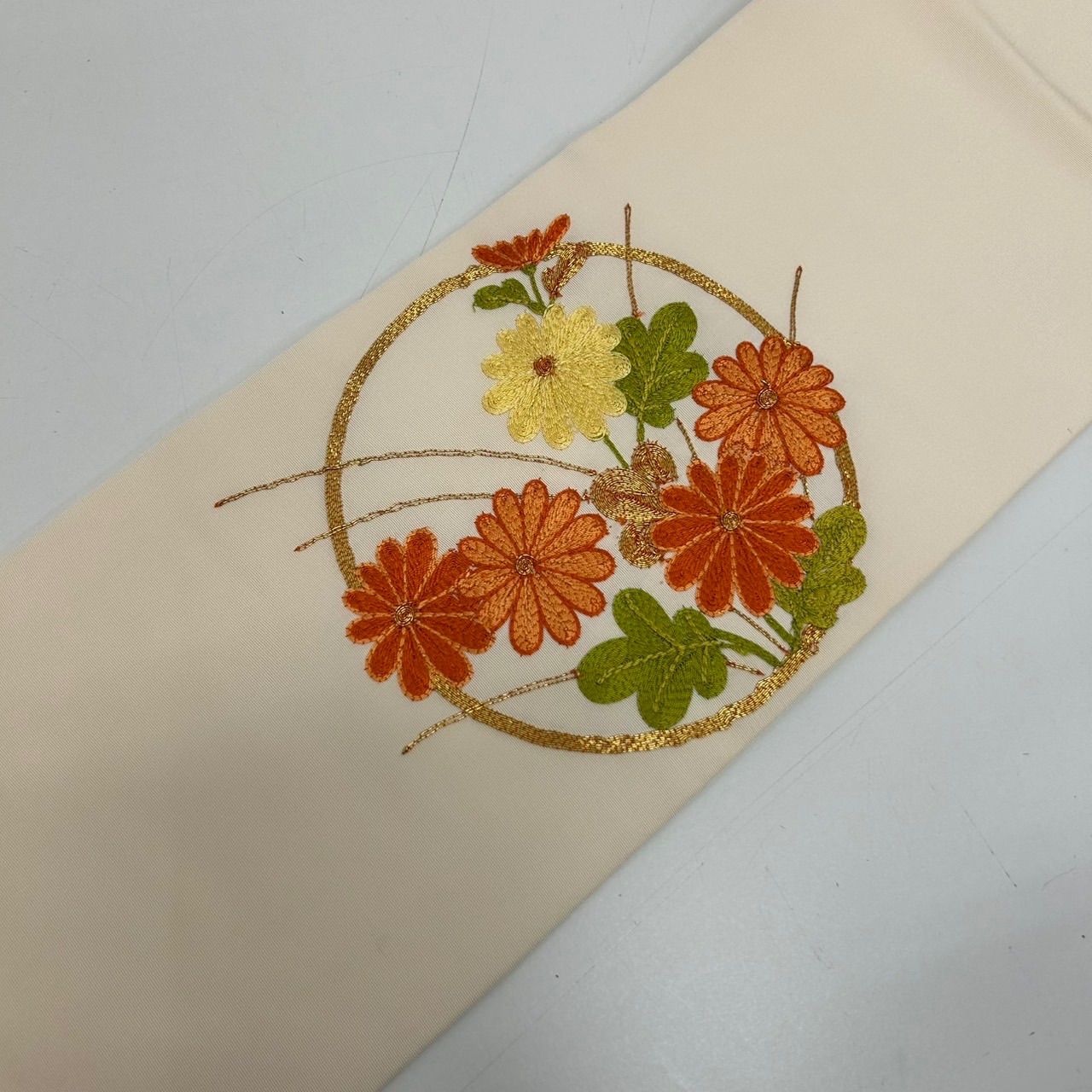 makiua　塩瀬のアンティーク名古屋帯　竹　金駒刺繍　正絹　No.28 makiua 塩瀬のアンティーク名古屋帯 竹 金駒刺繍 正絹 No.28