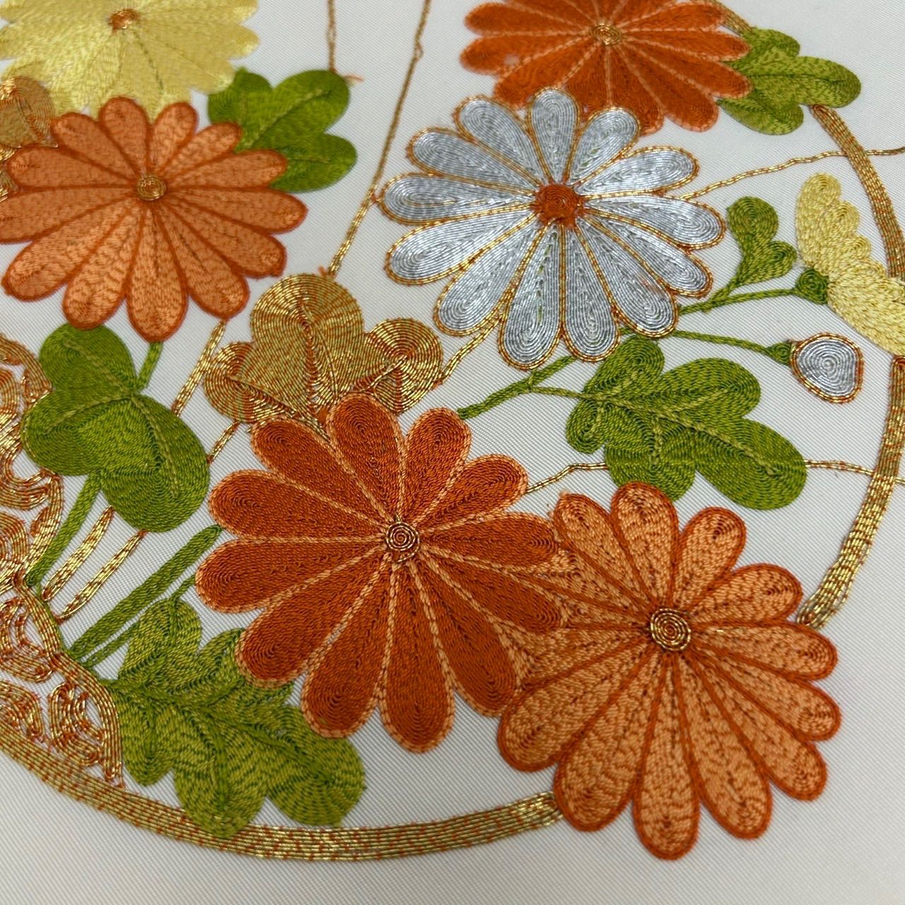 名古屋帯 塩瀬 刺繍 金駒刺繍 花柄 九寸 正絹 着物 MA-1134 - メルカリ