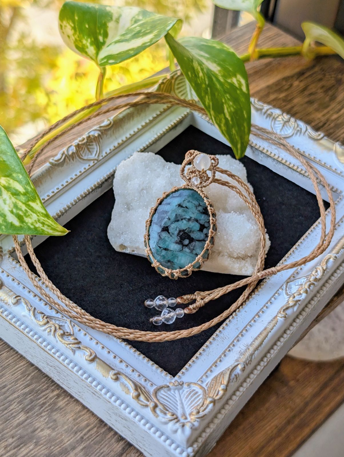 エメラルド マクラメ編みネックレス 455 マクラメネックレス