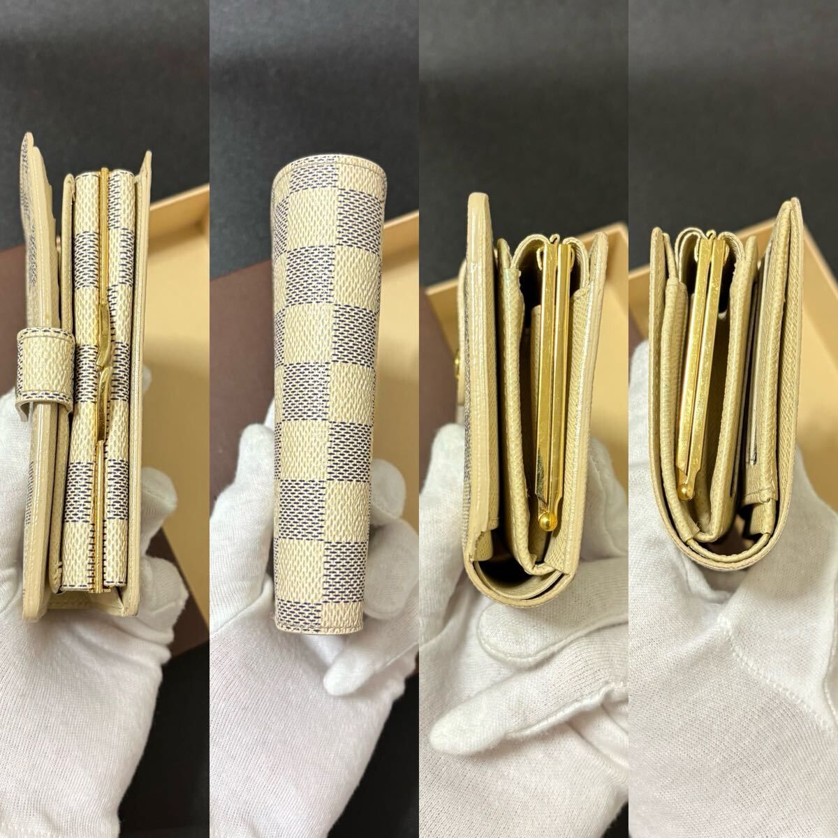 ルイヴィトン◇ポルトォイユヴィエノワ がま口 財布 ダミエアズール 箱付 白 ルイヴィトン◇ポルトォイユヴィエノワ がま口 財布 ダミエアズール 箱