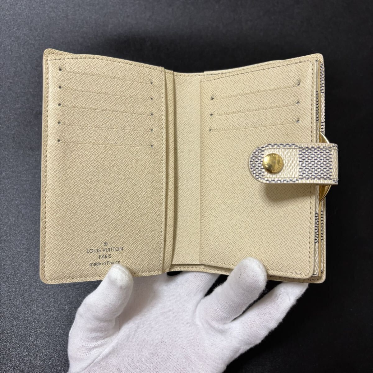 【レア美品】ルイヴィトン ダミエ アズール ポルトフォイユ ヴィエノワ がま口 q68 ポルトフォイユ ヴィエノワ ダミエ アズール 二つ折り財布 がま口