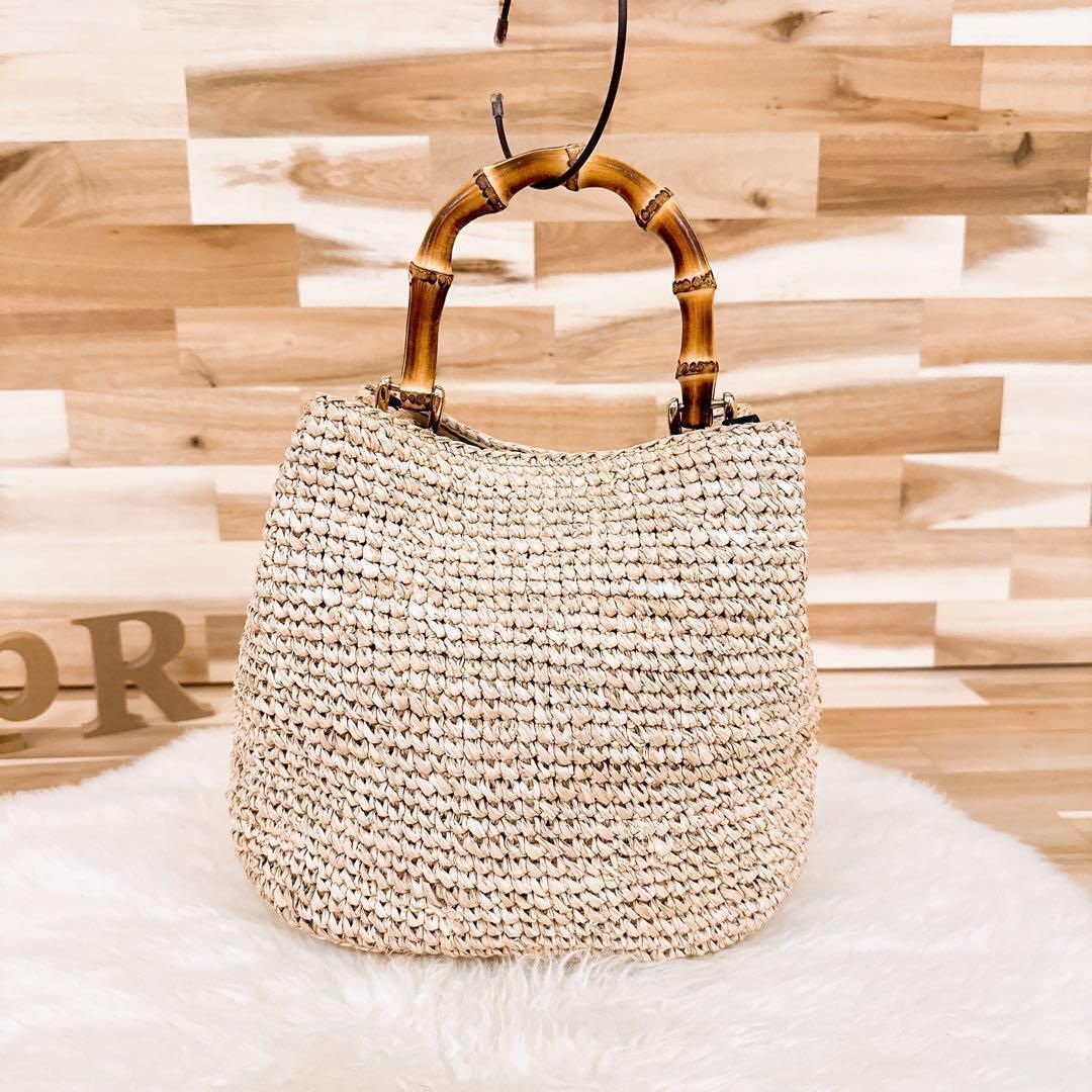ヴィオラドーロ】かごバッグ 2wayショルダーバッグ 持ち手バンブー