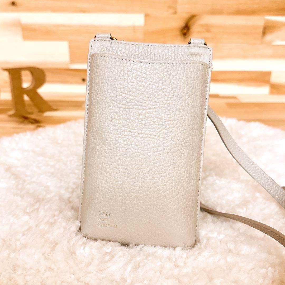 ジュリーアンドシュシュ 本革レザー スマホショルダー ショルダーバッグ グレー イタリアンレザー