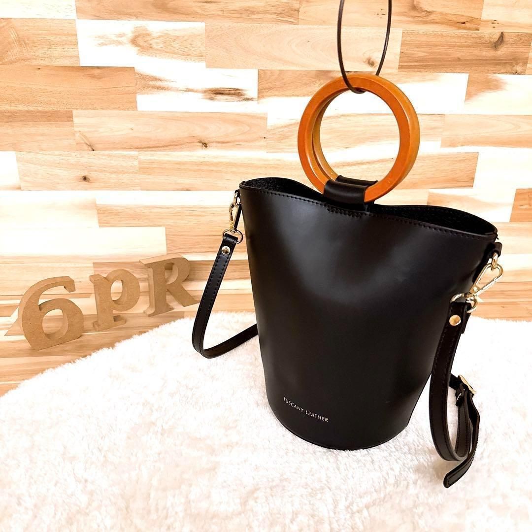 トスカニーレザー】レザー ショルダーバッグ 革 バケツ ウッド  