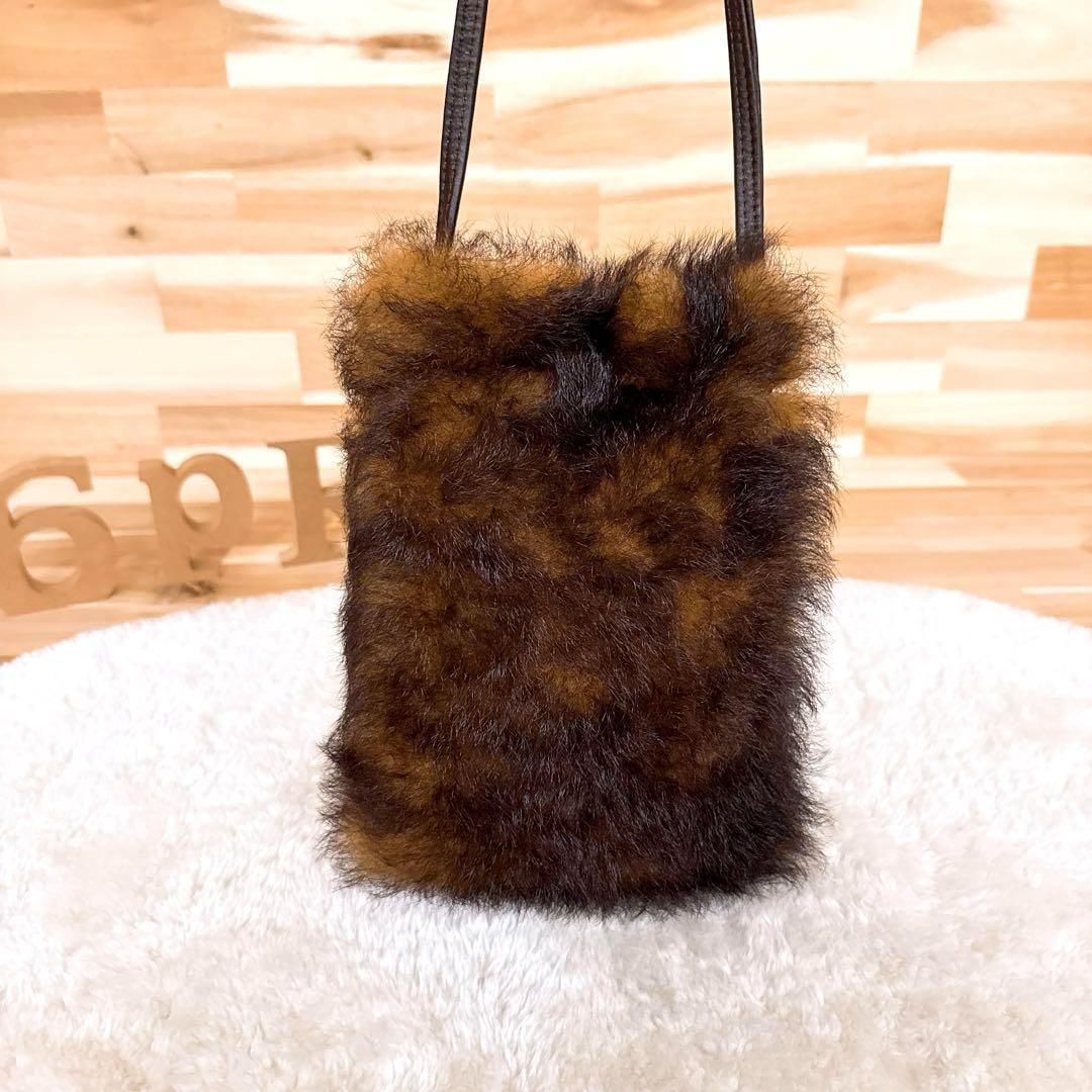 オーエンバリー リアル ファー ミニ ショルダーバッグ スマホショルダー茶×黒 斜めがけ クロスボディ シープスキン ブラウン