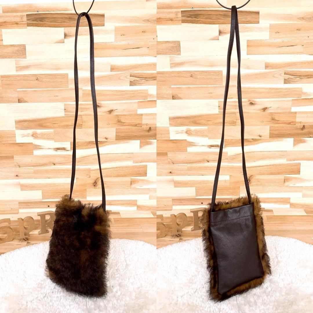  オーエンバリー リアル ファー ミニ ショルダーバッグ スマホショルダー茶×黒 斜めがけ クロスボディ シープスキン ブラウン スマホショルダーバッグ ショルダーバッグ