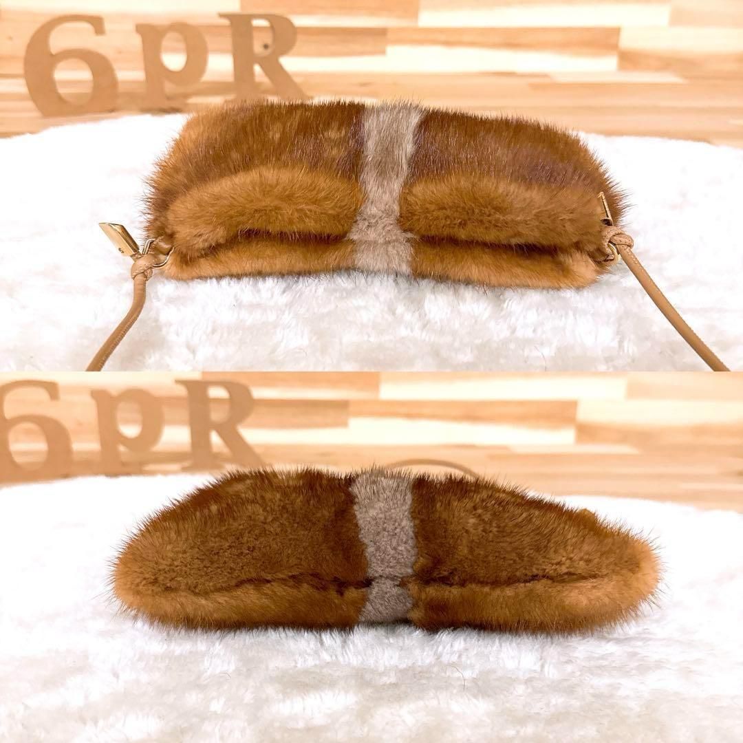 アニタビラルディ】レザー ファー スクエア ショルダーバッグ スマホ茶  