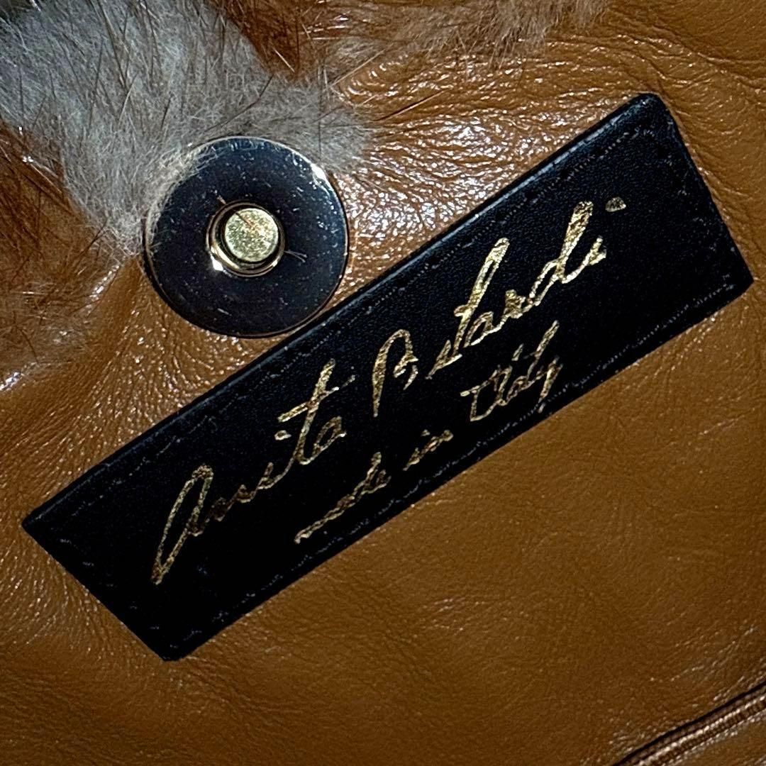 アニタビラルディ】レザー ファー スクエア ショルダーバッグ スマホ茶  