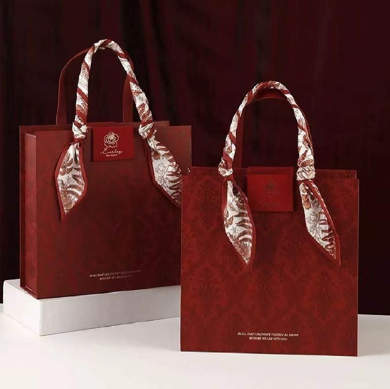 ギフトボックス 中国風 手提げ箱 ワインレッド 高級感 贈答用