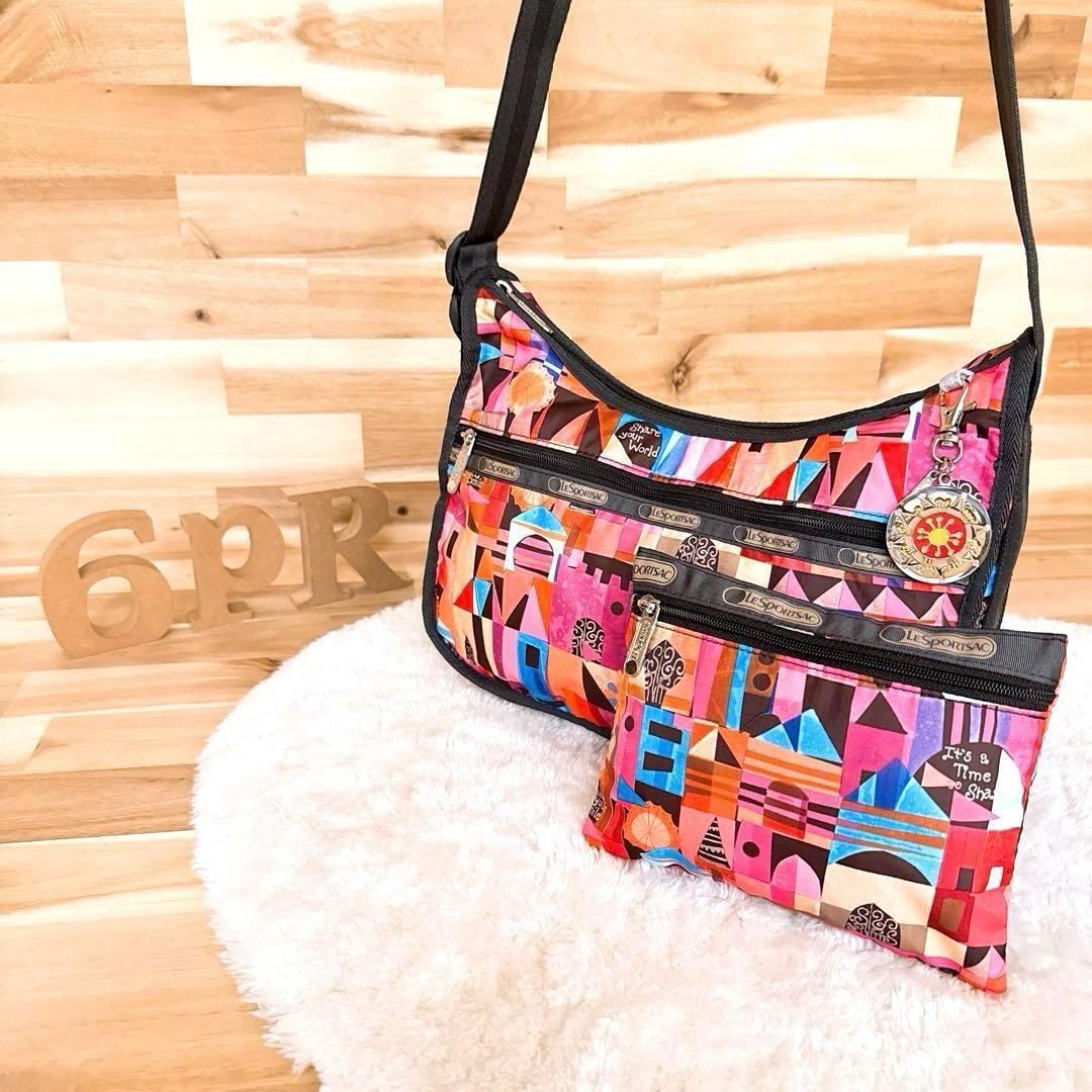 レスポートサック×ディズニー イッツアスモールワールド ショルダーバッグ 斜めがけ クロスボディ ポーチ付き 軽量ナイロン