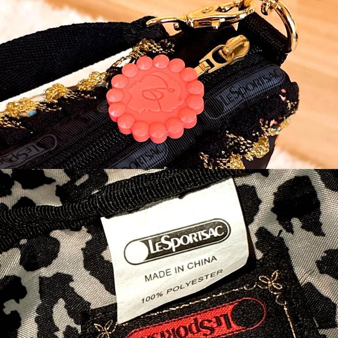 花柄ショルダーバッグ黒×カラフル 軽量ナイロン