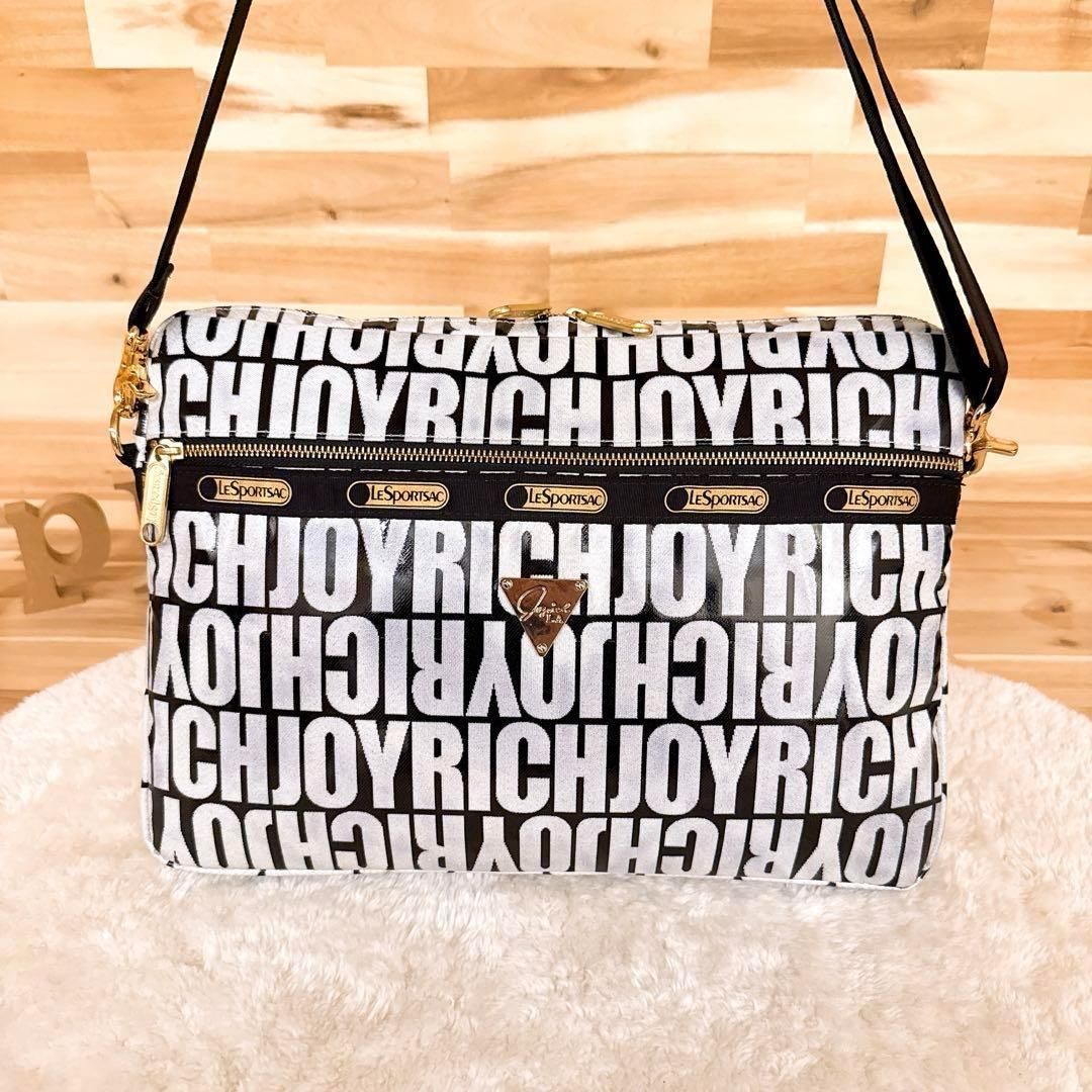 レスポートサック×ジョイリッチ コラボ スクエア ショルダーバッグ白×黒ブラック A4サイズ ホワイト×ブラック 総柄