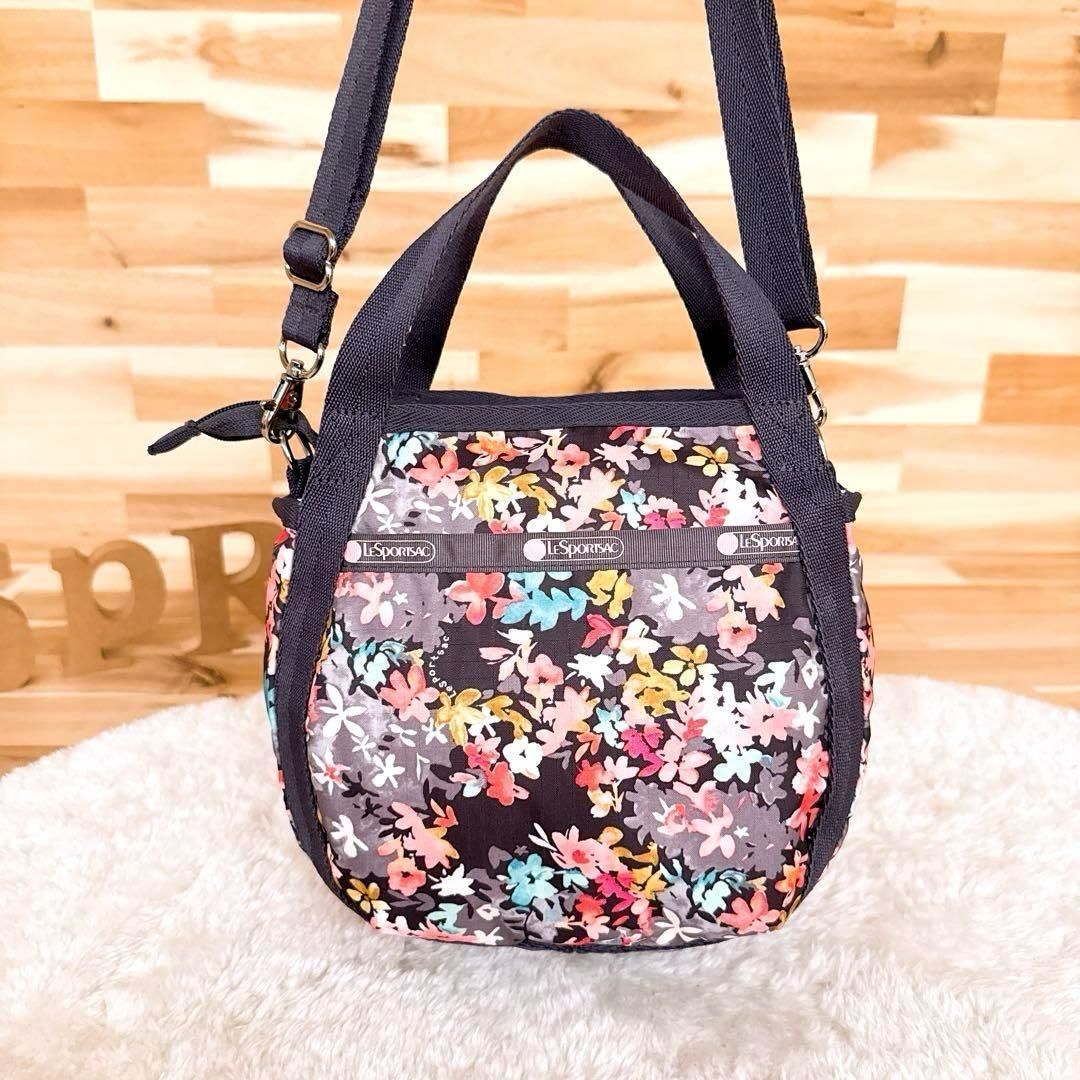 時間のかからない レスポートサック リトル フラワー 2wayショルダーバッグ 花柄 グレー 斜めがけ クロスボディ 軽量ナイロン 花フラワー