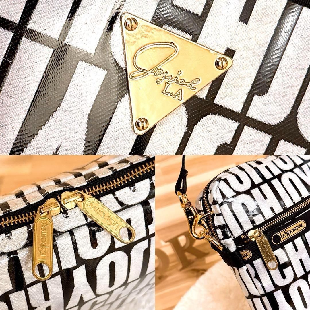  レスポートサック×ジョイリッチ コラボ スクエア ショルダーバッグ白×黒ブラック A ホワイト×ブラック 総柄 ショルダーバッグ ショルダーバッグ