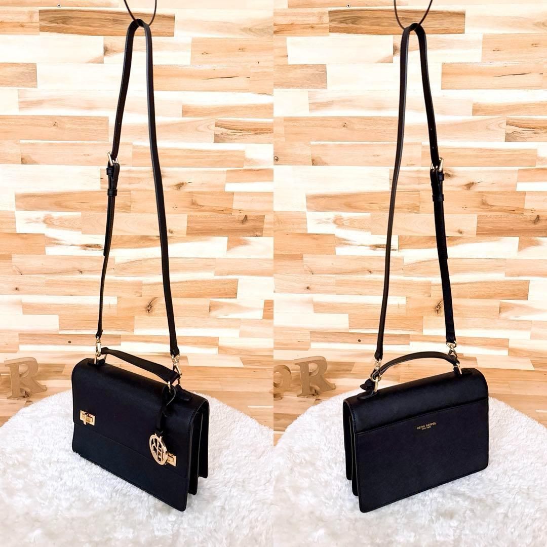  ヘンリベンデル レザー ショルダーバッグ2 wayハンドバッグ 黒×金 スクエア ブラック×ゴールド チャーム ショルダーバッグ ショルダーバッグ