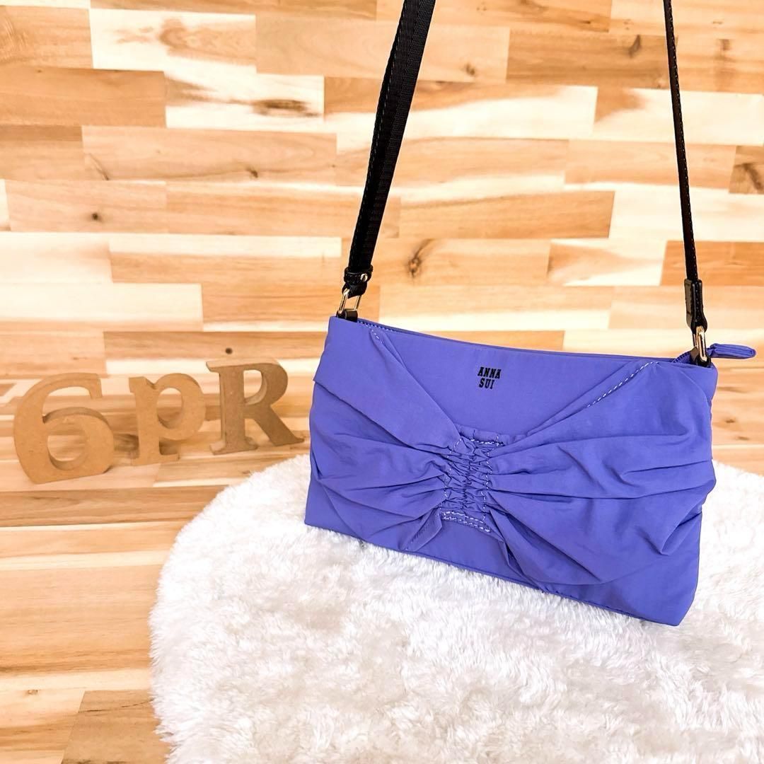 アナスイ スワロウテイル バタフライ ショルダーバッグ 蝶々 紫パープル 黒ブラック 斜めがけ クロスボディ リボン