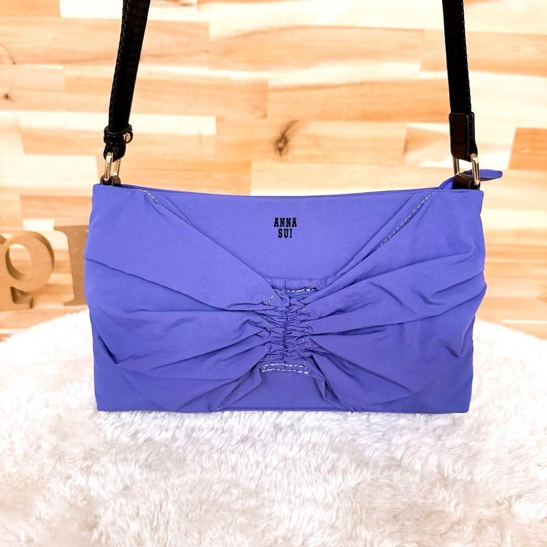 アナスイ スワロウテイル バタフライ ショルダーバッグ 蝶々 紫パープル×黒ブラック 斜めがけ クロスボディ リボン