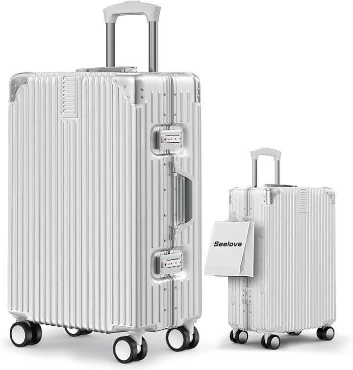 Seelove スーツケース キャリーケース 機内持ち込み ABS PC 耐衝撃 超軽量 キャリーバッグ 360度回転 静⾳ c.ホワイト Lサイズ 7～10泊 長期旅行 78L 70x45x27cm
