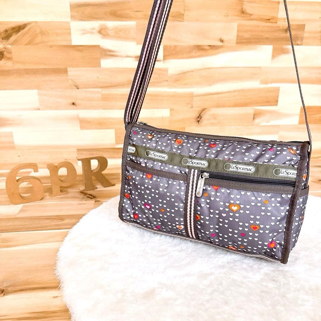 レスポートサック ミニ ハート サークル ショルダーバッグ 総柄 グレー 白ホワイト 斜めがけ クロスボディ 軽量ナイロン