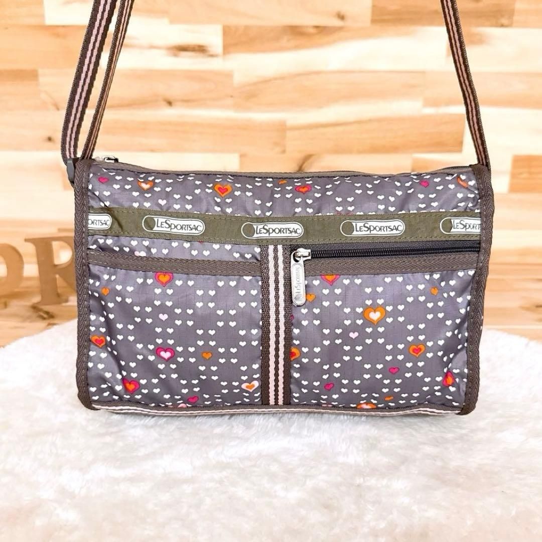 レスポートサック ミニ ハート サークル ショルダーバッグ 総柄 グレー×白ホワイト 斜めがけ クロスボディ 軽量ナイロン
