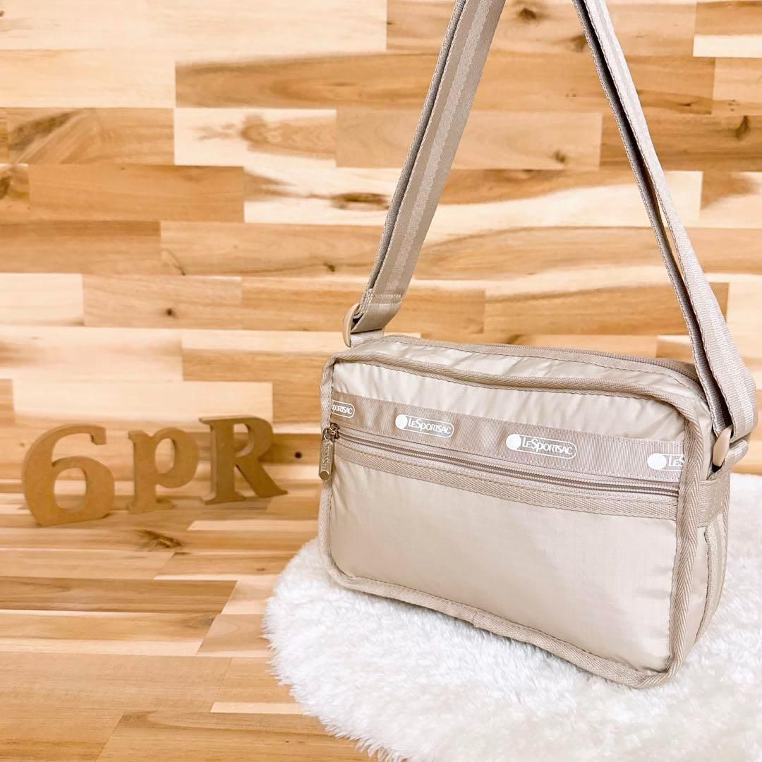 め レスポートサック スクエア ショルダーバッグ アイボリー×ベージュ 斜めがけ クロスボディ 軽量ナイロン