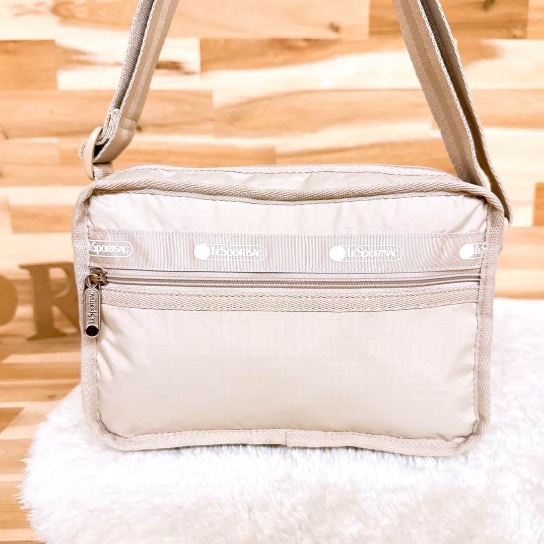 め レスポートサック スクエア ショルダーバッグ アイボリー×ベージュ 斜めがけ クロスボディ 軽量ナイロン