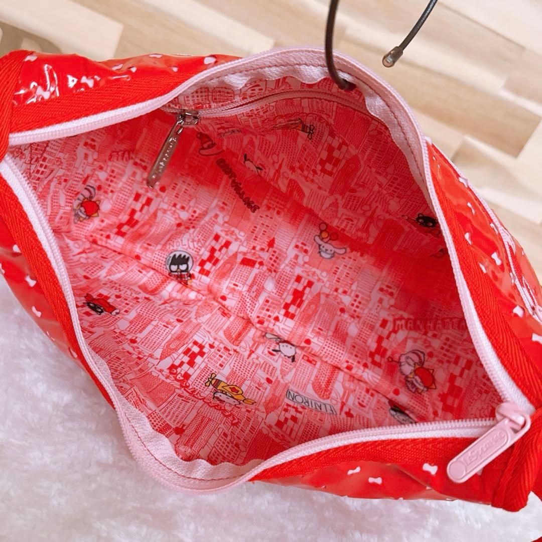 パンチング ショルダーバッグ赤×ピンク