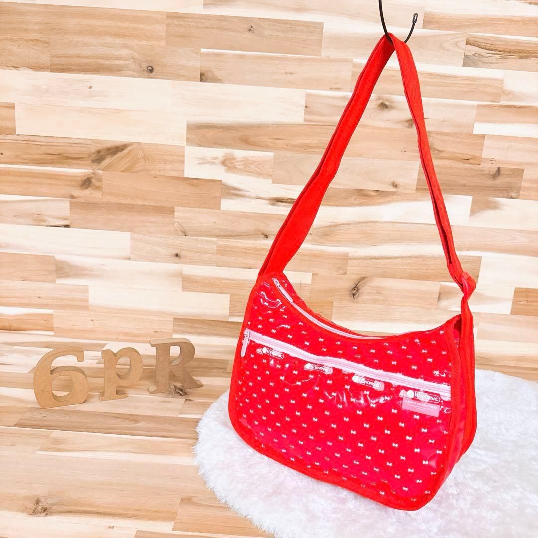  レスポートサック×サンリオ コラボ パンチング ショルダーバッグ赤×ピンク 斜めがけ クロスボディ ミニ リボン レッド ショルダーバッグ ショルダーバッグ