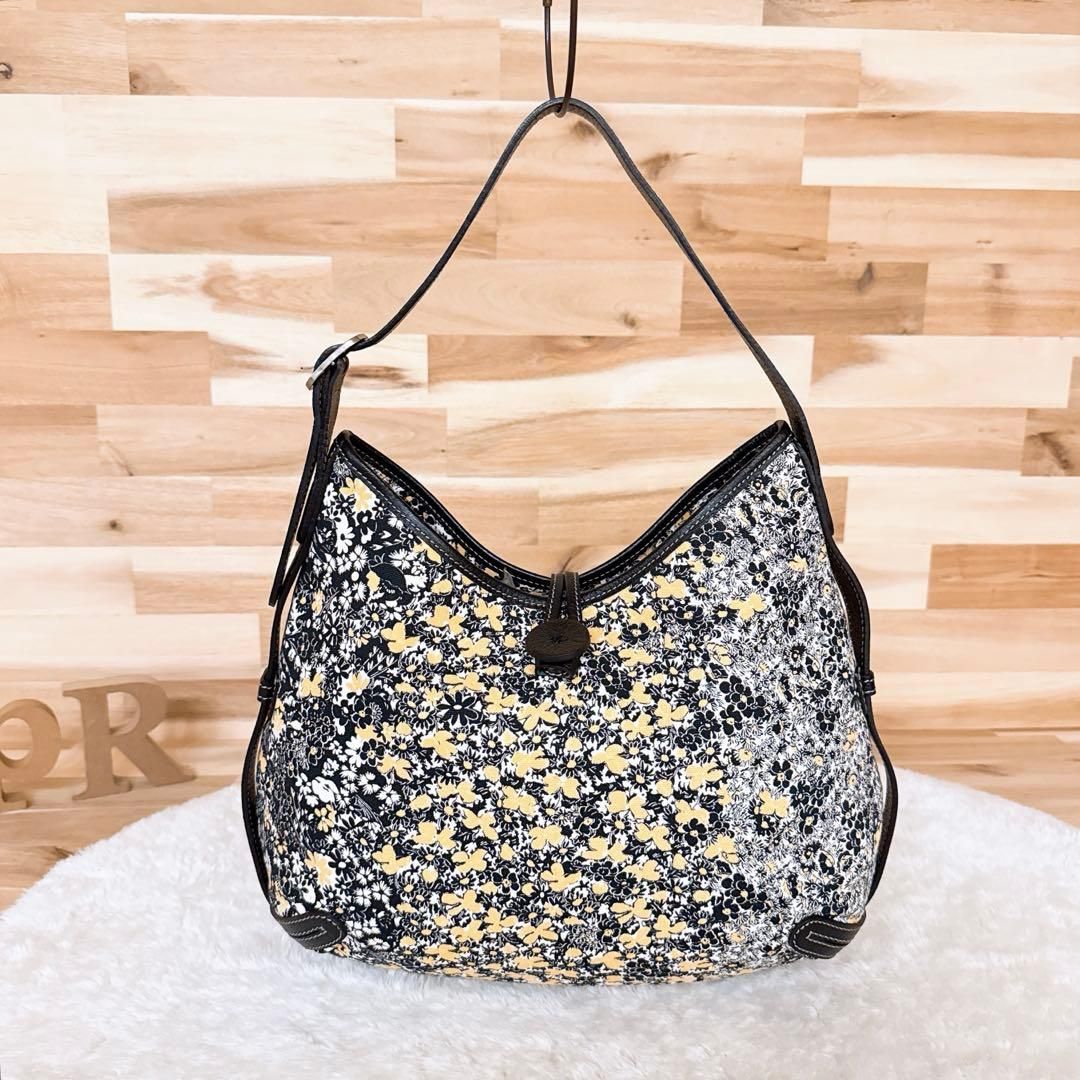 ポールスミス キャンバス×レザー フラワー花柄 ショルダーバッグ 黄×黒×白 花 イエロー×ブラック×ホワイト ショルダートート