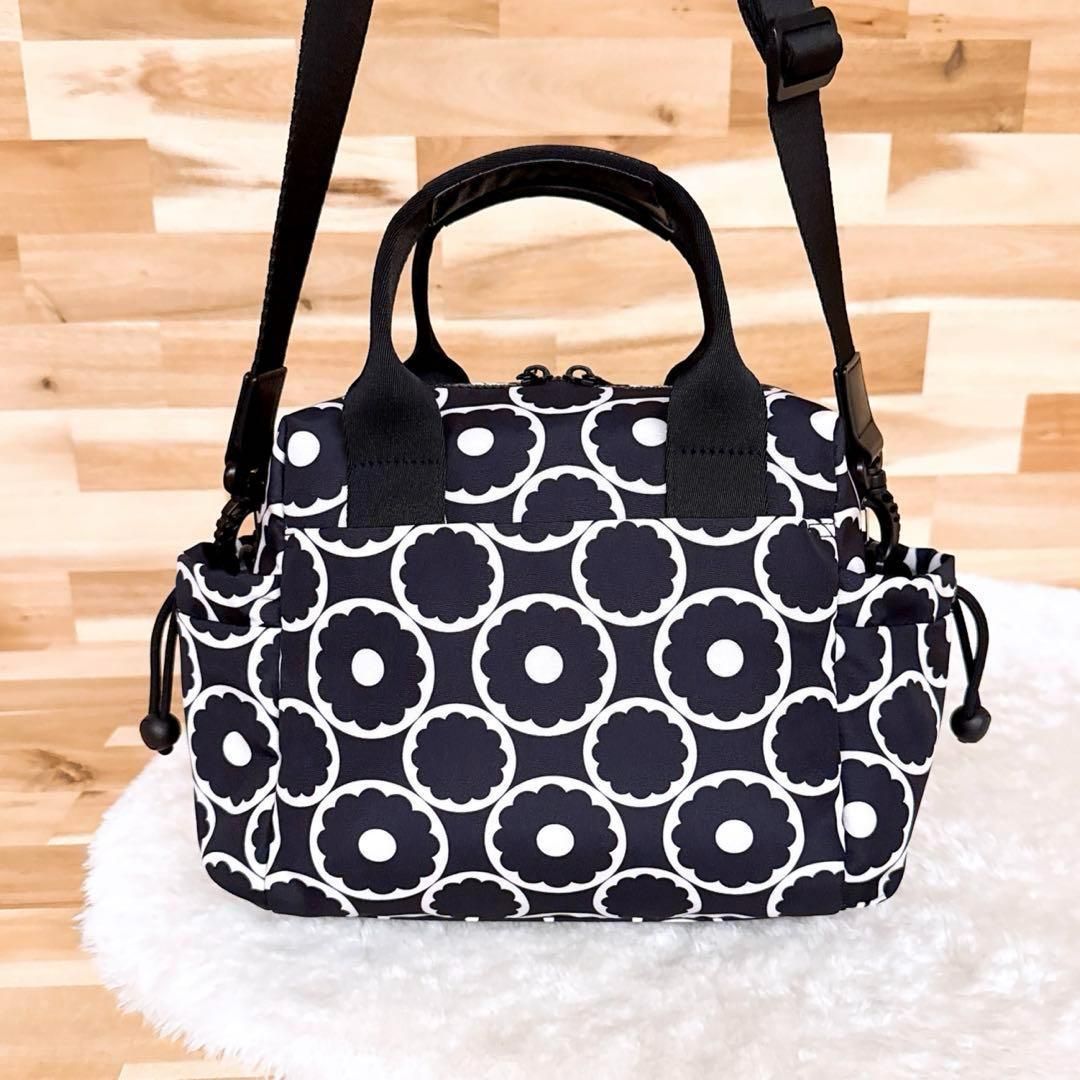 美品【アナスイ】モノトーン 花柄 ショルダーバッグ ミニ ボストン 総  