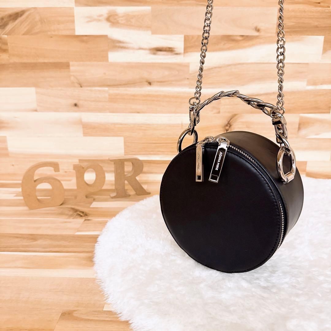 アディナミューズ フルムーン チェーン ショルダーバッグ2wayハンドバッグ黒×銀シルバー ブラック チェーン サークル