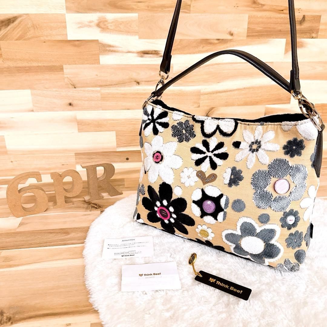 人気 シンクビー マーガレット 2wayショルダーバッグ 花柄フラワー ベージュ 斜めがけクロスボディ 花 ショルダートート