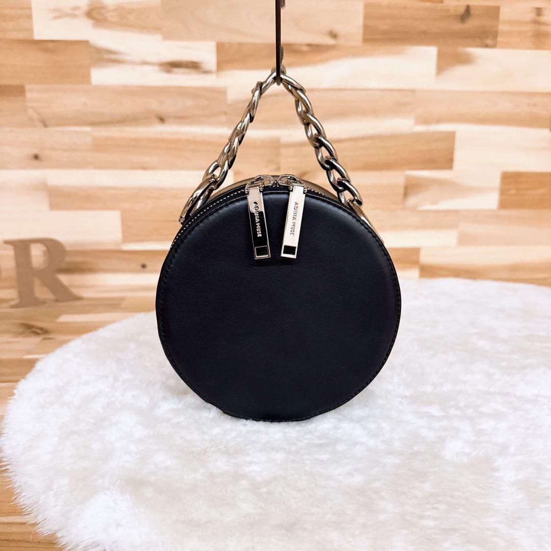 アディナミューズ フルムーン チェーン ショルダーバッグ2wayハンドバッグ黒×銀シルバー ブラック チェーン サークル