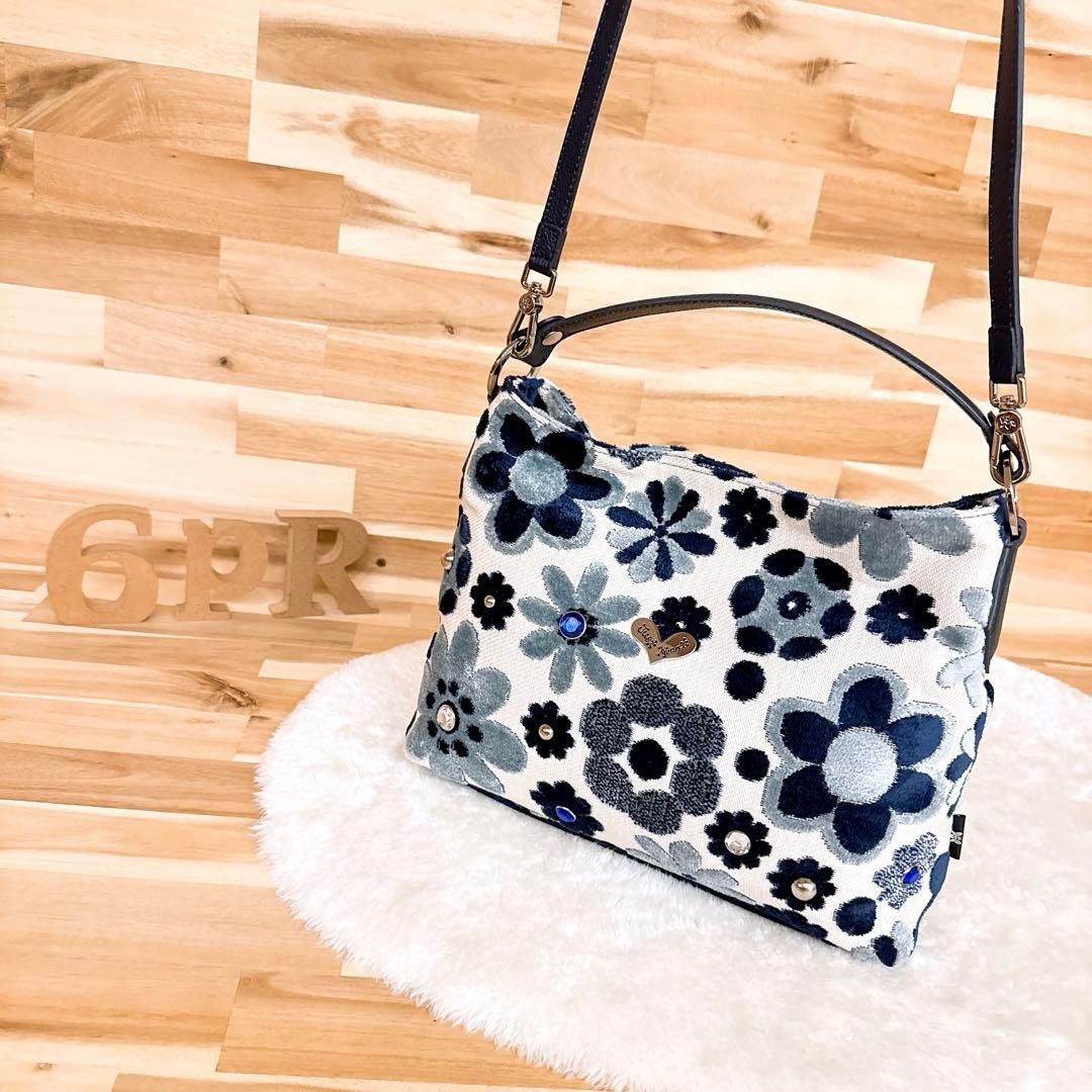 シンクビー ブルーカナリー 2wayショルダーバッグ 花柄 マーガレット 紺ネイビー 斜めがけクロスボディ 花 ショルダートート