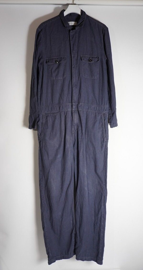正規 UN アンユーズド リネン混 チェック コットン オールインワン つなぎ UW0146 紺 ネイビー サイズ3 本物 1120P 2