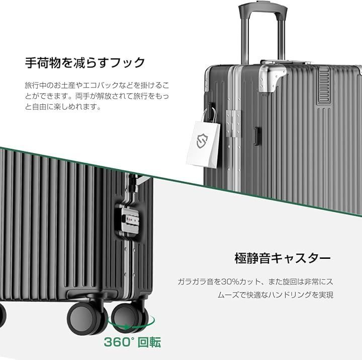 Seelove スーツケース キャリーケース 機内持ち込み ABS PC 耐衝撃 超軽量 キャリーバッグ 360度回転 静⾳ e.ガンメタルグレー Sサイズ 3～5泊 42L 58x38x24cm OLIVEOS_COM_TR