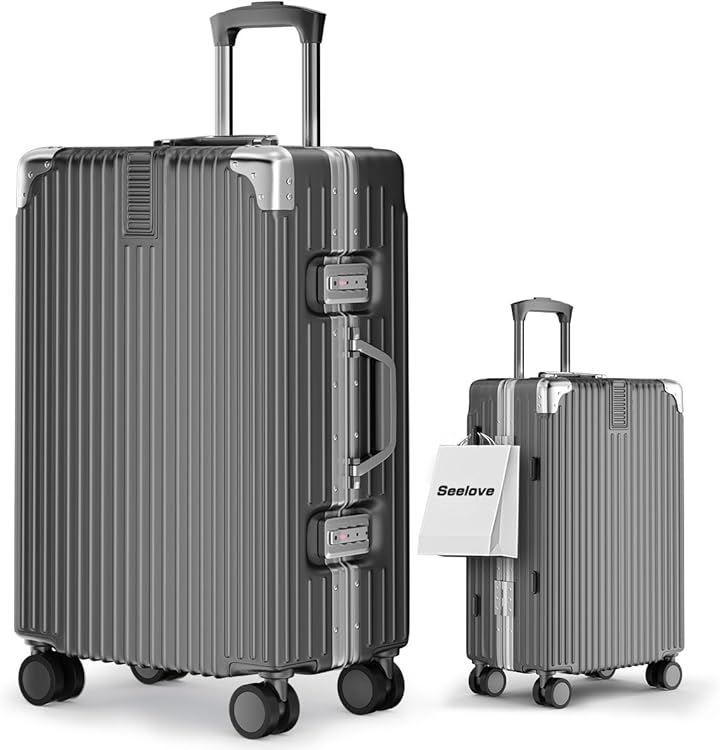 Seelove スーツケース キャリーケース 機内持ち込み ABS PC 耐衝撃 超軽量 キャリーバッグ 360度回転 静⾳ e ガンメタルグレー Mサイズ 5～7泊 60 L 66 x 43 25 cm