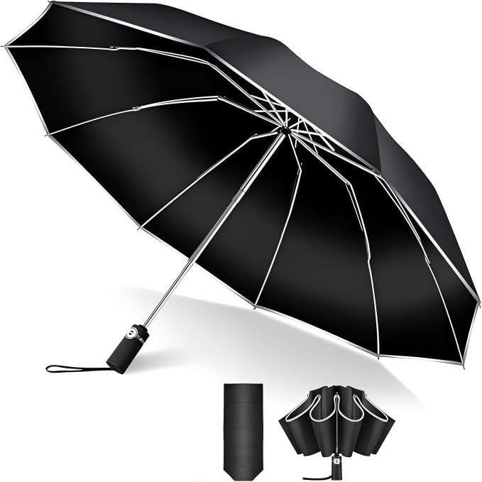 新着商品 逆折り式10本骨 折りたたみ傘 ワンタッチ自動開閉 メンズ レディース兼用 耐風 豪雨対応 台風対策可 広幅105cm大きい 反射テープ付き 遮光99 UVカット99 男子日傘 テフロン加工 折り畳み傘 収納ポーチ付き 晴雨兼用 梅雨対策 丈